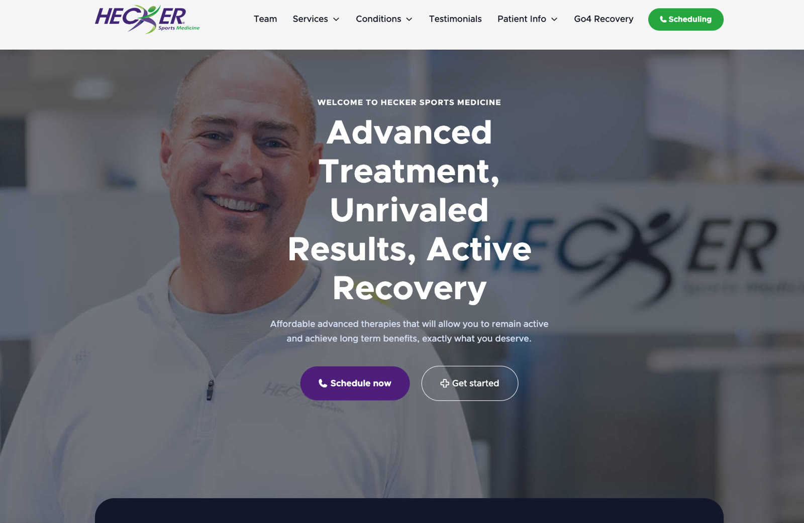 Screenshot of the Hecker Sports Med website